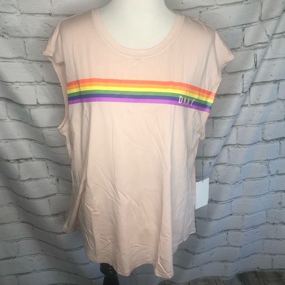 DKNY Sport Pale Pink Tank Top w/ Rainbow Decal, Size Extra Large, NWT!!